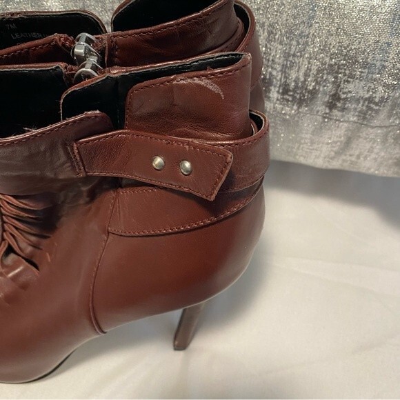 Trouve Peep Toe Leather Boot Chocolate Brown Stiletto Heel Cut Out Design Size 7 - Picture 8 of 15